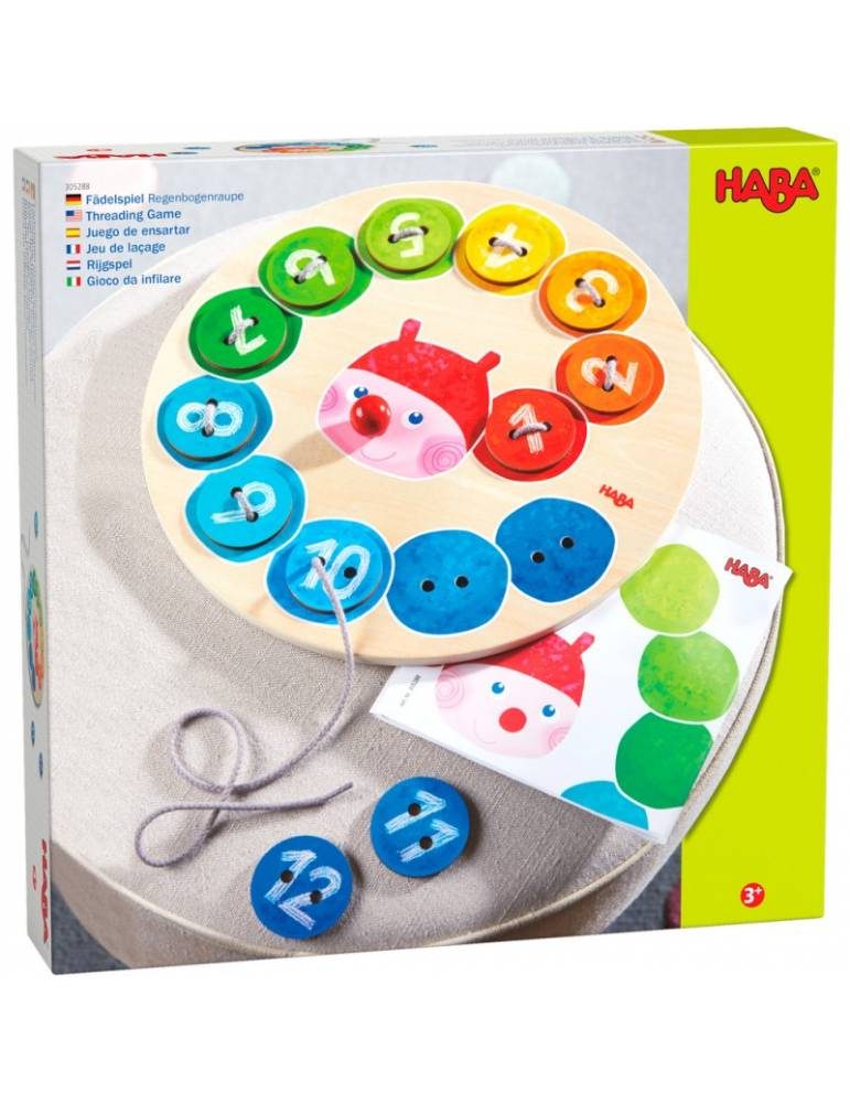 juego de ensartar oruga arcoiris