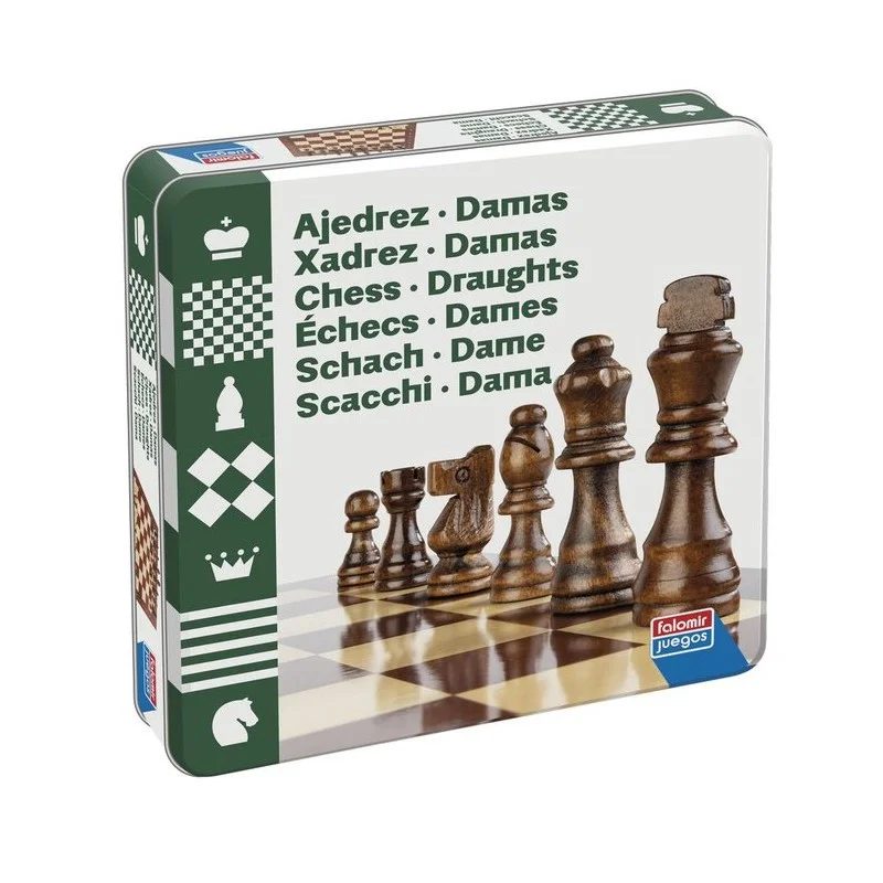 ajedrez damas caja de lata